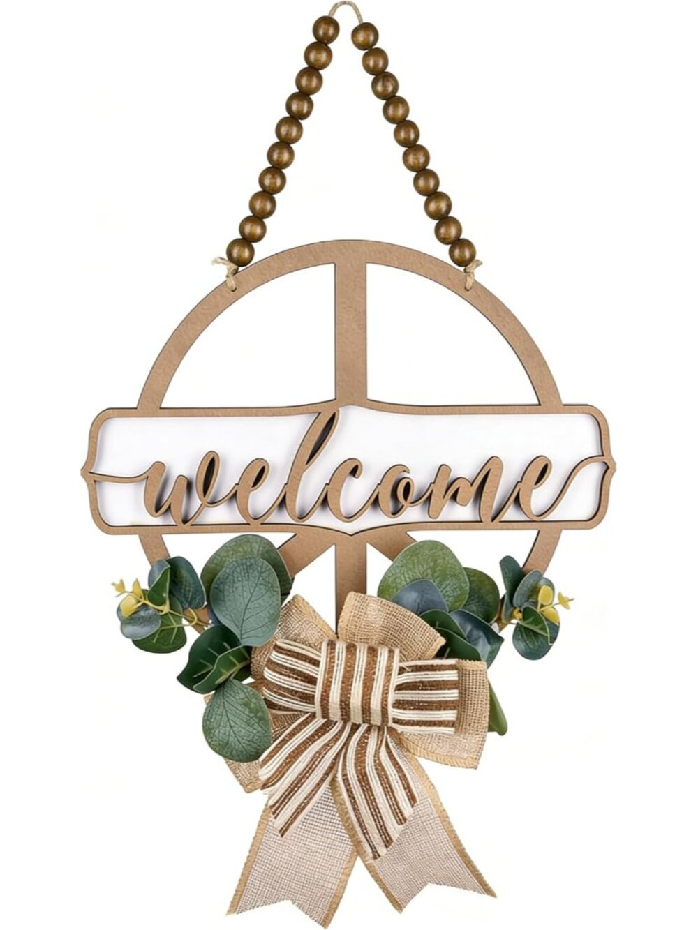 12 Inch Round 3D Welcome Door Sign, 0.4" Thick Solid Wood Front Door Welcome Sig